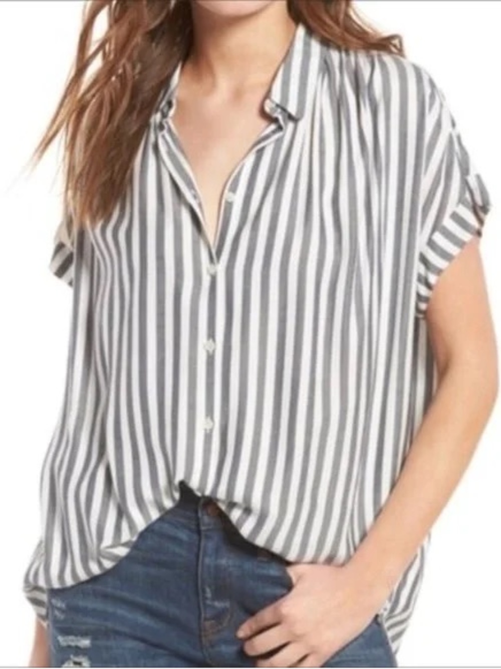 Madewell Gray and White Striped Central Button-Down Shirt - Picture 2 of 7